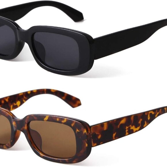 Accessories - Rectangle Sunglasses for Women Men Vintage Black Retro 90s Fashion Square Frame